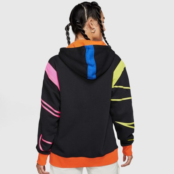 WOMENS NIKE NSW AF1 PULLOVER HOODIE SIZE XS BLACK PINK YELLOW - Picture 2 of 8